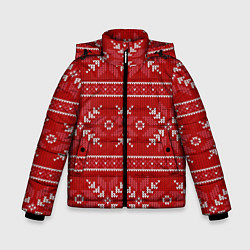 Куртка зимняя для мальчика Красный вязаный узор свитера, цвет: 3D-черный