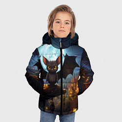Куртка зимняя для мальчика Летучая мышка на фоне луны и замка, цвет: 3D-черный — фото 2