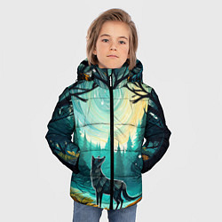 Куртка зимняя для мальчика Волк в ночном лесу фолк-арт, цвет: 3D-светло-серый — фото 2