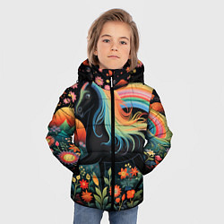 Куртка зимняя для мальчика Лошадка с радужной гривой в стиле фолк-арт, цвет: 3D-черный — фото 2