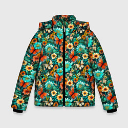 Куртка зимняя для мальчика Бабочки в цветах паттерн, цвет: 3D-красный