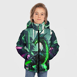 Куртка зимняя для мальчика Неоновый зеленый дракон, цвет: 3D-черный — фото 2