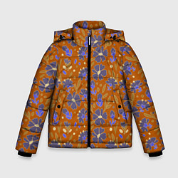 Куртка зимняя для мальчика Цветы в поле коричневый цвет, цвет: 3D-светло-серый