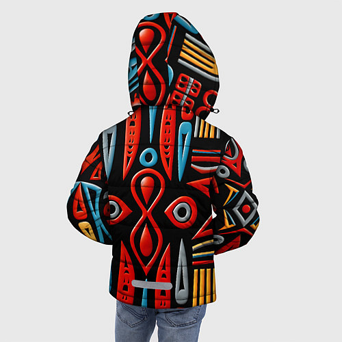 Зимняя куртка для мальчика Красно-синий узор в африканском стиле / 3D-Светло-серый – фото 4