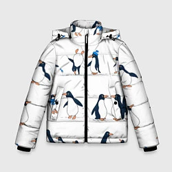 Куртка зимняя для мальчика Семейство пингвинов на прогулке, цвет: 3D-черный