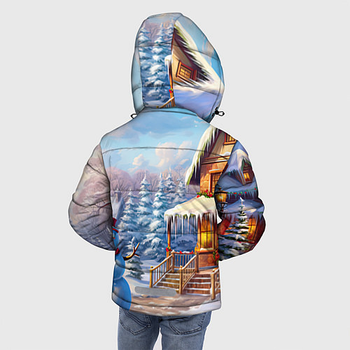 Зимняя куртка для мальчика Новогодняя деревня и снеговик / 3D-Светло-серый – фото 4