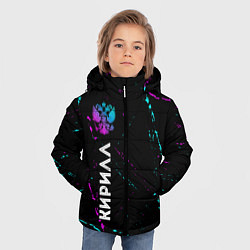 Куртка зимняя для мальчика Кирилл и неоновый герб России по-вертикали, цвет: 3D-черный — фото 2