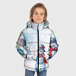 Куртка зимняя для мальчика Новогодний день со снеговиком, цвет: 3D-светло-серый — фото 2