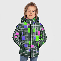 Куртка зимняя для мальчика Белые полосы и разноцветные квадраты, цвет: 3D-черный — фото 2