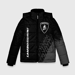 Куртка зимняя для мальчика Lamborghini speed на темном фоне со следами шин ве, цвет: 3D-черный
