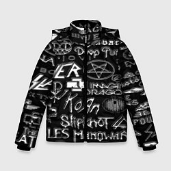 Куртка зимняя для мальчика Логотипы рок групп металические, цвет: 3D-черный