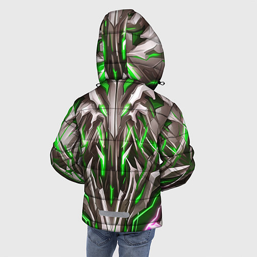 Зимняя куртка для мальчика Зелёная киберпанк броня / 3D-Светло-серый – фото 4