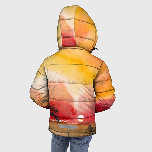 Зимняя куртка для мальчика Тропический закат акварель / 3D-Светло-серый – фото 4