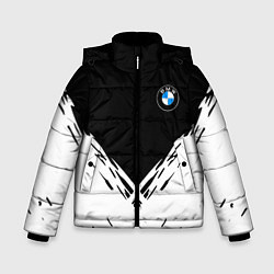 Куртка зимняя для мальчика BMW стильная геометрия спорт, цвет: 3D-черный