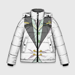 Куртка зимняя для мальчика Белый мультяшный фрак с шейным платком, цвет: 3D-светло-серый