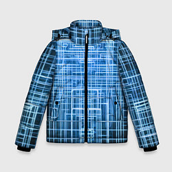 Куртка зимняя для мальчика Синие неоновые полосы киберпанк, цвет: 3D-светло-серый