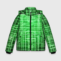 Куртка зимняя для мальчика Зелёные неоновые полосы киберпанк, цвет: 3D-черный