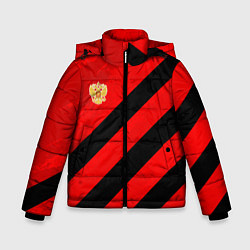 Куртка зимняя для мальчика Герб РФ - красная абстракция, цвет: 3D-черный