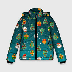 Куртка зимняя для мальчика Подарки новогодние елки и Санта - паттерн градиент, цвет: 3D-черный