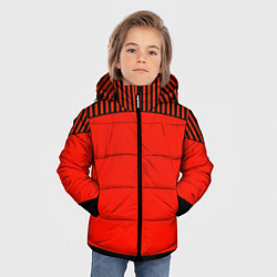 Куртка зимняя для мальчика Оранжево черный комбинированный узор в полоску, цвет: 3D-светло-серый — фото 2