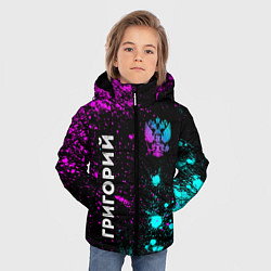 Куртка зимняя для мальчика Григорий и неоновый герб России вертикально, цвет: 3D-черный — фото 2