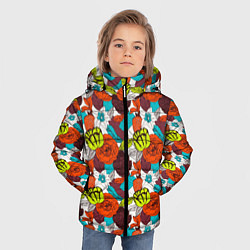 Куртка зимняя для мальчика Цветочное разноцветье, цвет: 3D-черный — фото 2