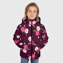 Куртка зимняя для мальчика Цветочный паттерн в розовых оттенках, цвет: 3D-черный — фото 2