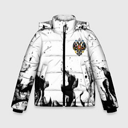 Зимняя куртка для мальчика Герб РФ огненный стиль чернобелый