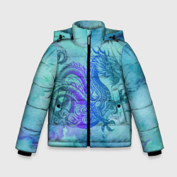 Куртка зимняя для мальчика Бирюзовый дракон узор, цвет: 3D-черный