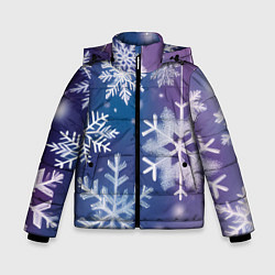 Куртка зимняя для мальчика Снежинки на фиолетово-синем фоне, цвет: 3D-светло-серый