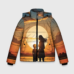 Куртка зимняя для мальчика Мать и дитя на закате, цвет: 3D-красный