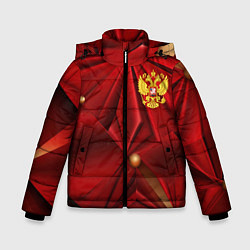 Куртка зимняя для мальчика Золотой герб России на красной абстракции, цвет: 3D-светло-серый