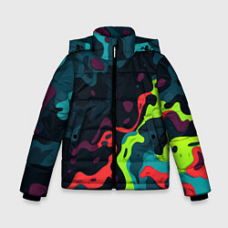 Куртка зимняя для мальчика Яркий кислотный абстрактный камуфляж, цвет: 3D-светло-серый