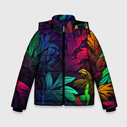 Куртка зимняя для мальчика Яркие абстрактные листья, цвет: 3D-черный