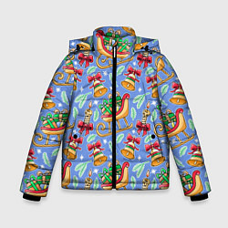 Куртка зимняя для мальчика Новогодний праздничный узор, цвет: 3D-светло-серый