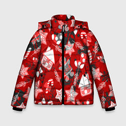 Куртка зимняя для мальчика Рождественские паттерны, цвет: 3D-черный