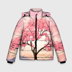 Куртка зимняя для мальчика Вишневое дерево в полном цвету, цвет: 3D-черный