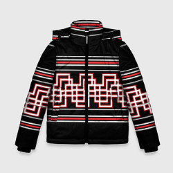 Куртка зимняя для мальчика Греческие линии красные и белые, цвет: 3D-черный