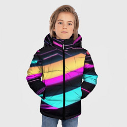 Куртка зимняя для мальчика Косые полосы неона, цвет: 3D-черный — фото 2