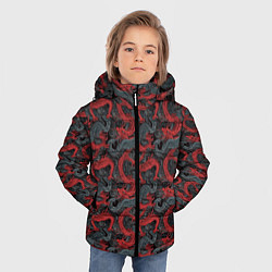Куртка зимняя для мальчика Красные драконы на сером фоне, цвет: 3D-светло-серый — фото 2