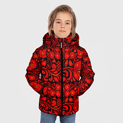 Куртка зимняя для мальчика Хохломская роспись красные цветы и ягоды на чёрном, цвет: 3D-красный — фото 2