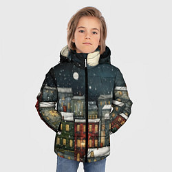 Куртка зимняя для мальчика Новогодний рисованный город, цвет: 3D-светло-серый — фото 2
