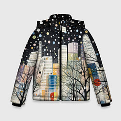 Куртка зимняя для мальчика Новогодний ночной город, цвет: 3D-черный