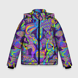 Куртка зимняя для мальчика Психоделические цветы, цвет: 3D-черный
