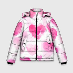 Куртка зимняя для мальчика Акварельные розовые сердечки, цвет: 3D-светло-серый