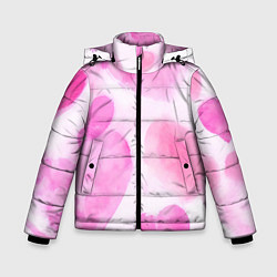 Куртка зимняя для мальчика Розовые сердечки акварель, цвет: 3D-черный