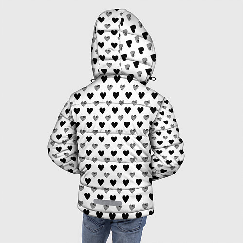 Зимняя куртка для мальчика Черно-белые сердечки / 3D-Светло-серый – фото 4