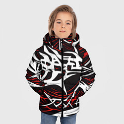 Куртка зимняя для мальчика Белые и красные агрессивные линии на чёрном фоне, цвет: 3D-светло-серый — фото 2