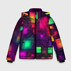Куртка зимняя для мальчика Разноцветные квадраты и точки, цвет: 3D-черный