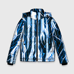 Куртка зимняя для мальчика Синие неоновые полосы на чёрном фоне, цвет: 3D-черный